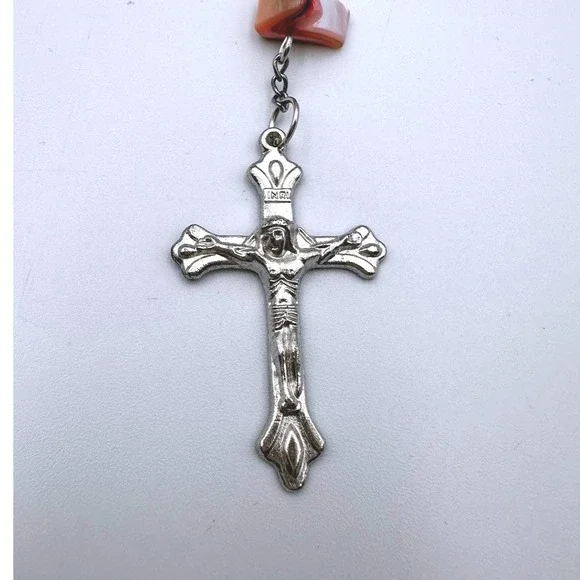 Vintage Rosary Mother of Pearl Style Beads Silver Tone Cross Made in Jerusalem - Picture 3 of 6